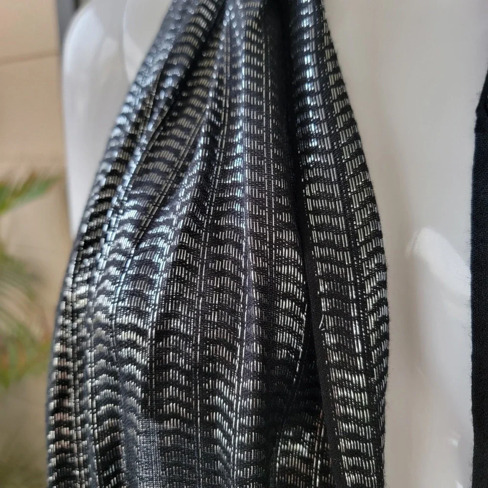 Black and Metallic Silver Infinity Scarf Unisex Large